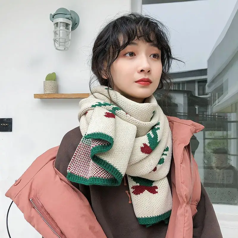 Christmas New Elk Scarf Female Cute Girl Student Korean Style Versatile Winter Wool Knitted Warm