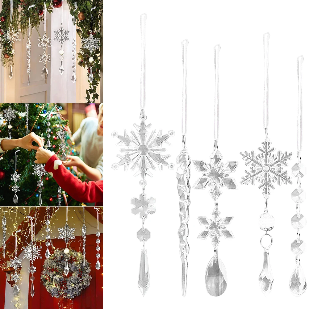 Acrylic Snowflake Icicle Ornaments for Christmas Tree Decorations