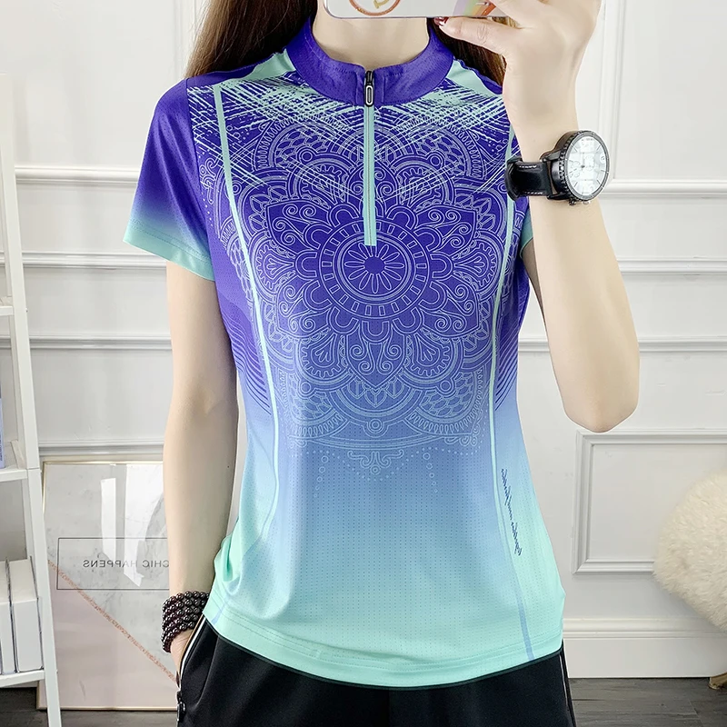 Sport T Shirt Summer Women T-shirts Ice Silk Quick Dry Short Sleeve Outdoor Sports