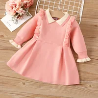PatPat Sweet Ruffle Edge Baby Girl Dress Set, 1pc, Medium Thickness, Solid Color, Long Sleeve Soft and Comfortable 1