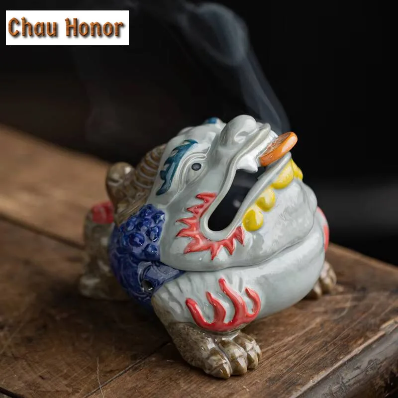 Creative Dragon Toad Plate Incense Holder Aesthetic Turtle Gold Mist Smoking Steamers Smell Distributor Tea Services Ornaments