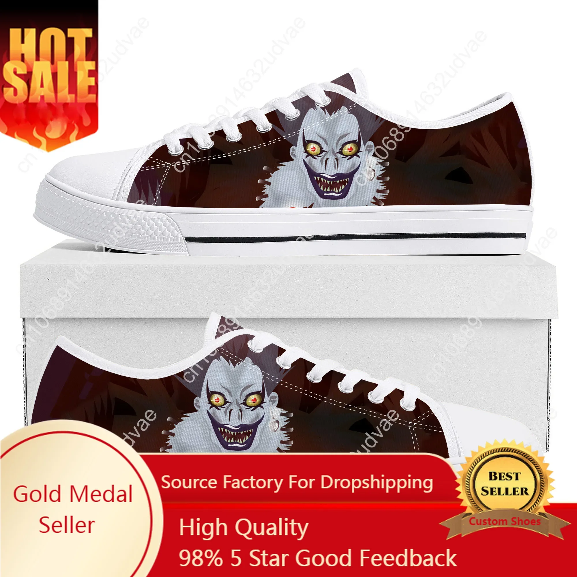 

Cartoon Demon Ryuk Horror Halloween Death Note Low Top Sneakers Mens Womens Teenager Canvas Sneaker Couple Shoes Custom Shoe