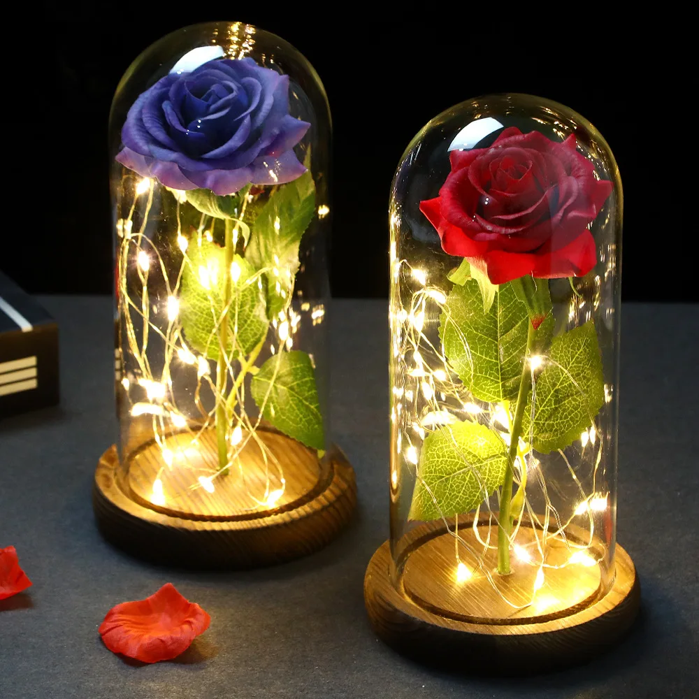 

2024 LED Enchanted Galaxy Rose Eternal 24K Gold Foil Flower With Fairy String Lights In Dome For Christmas Valentine's Day Gift
