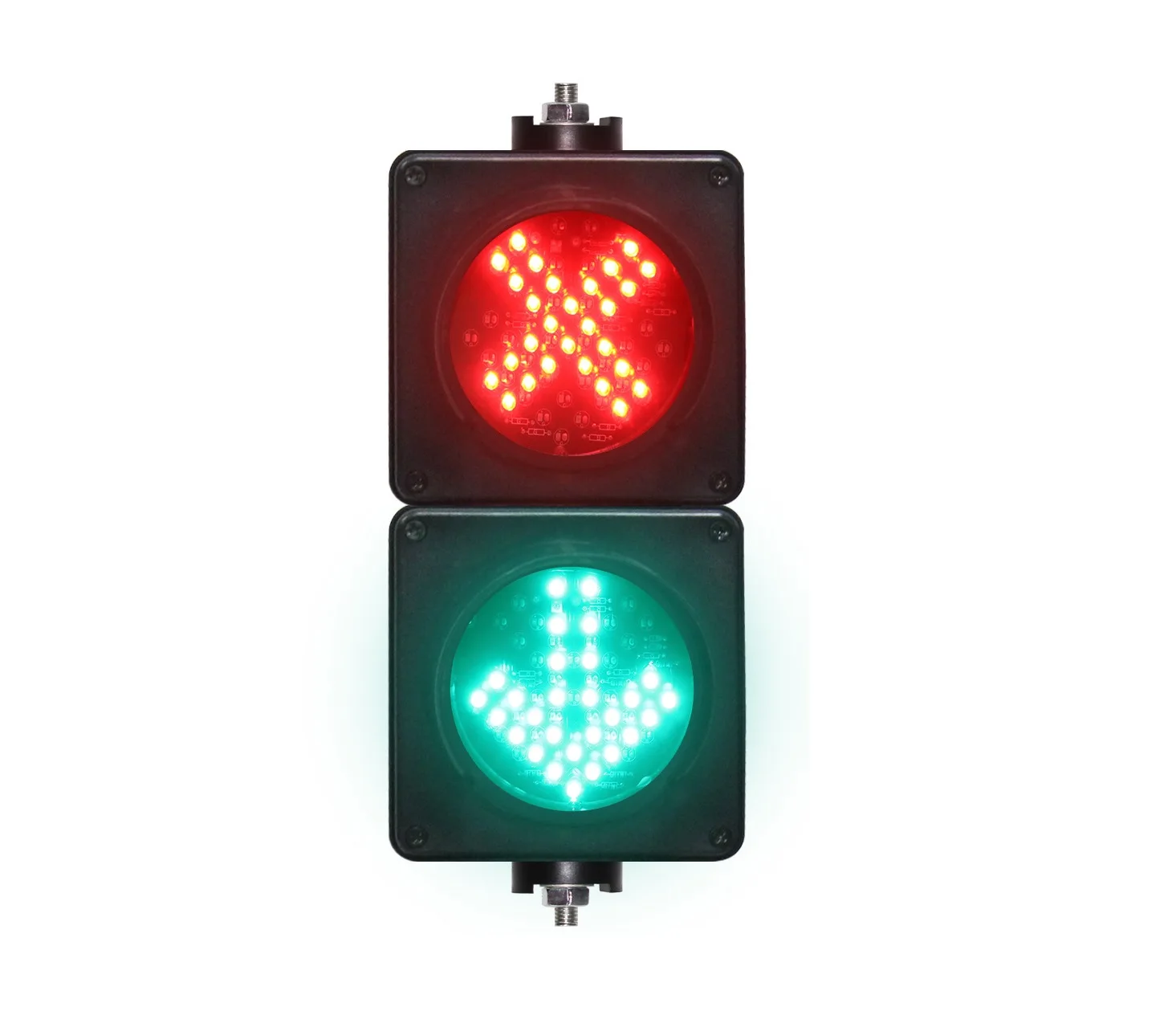 clear-lens-100mm-4-inches-two-section-parking-lot-smart-red-cross-green-arrow-mini-small-traffic-signal-light