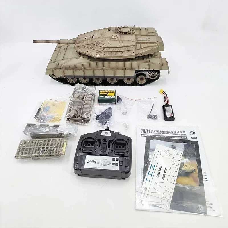 Henglong 탱크 3958 이스라엘 Merkava 리모컨 Mk Iv 메인 배틀 모델 1/16 금속 트랙 오프로드 RC카 어린이 크리스마스 장난감