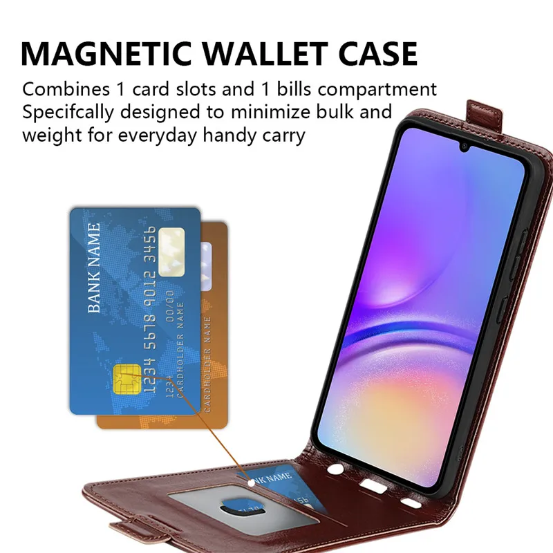 Luxury Phone Cover For Samsung Galaxy A06 Vertical Flip leather Case For Samsung Galaxy A06 Case Wallet Retro Plain