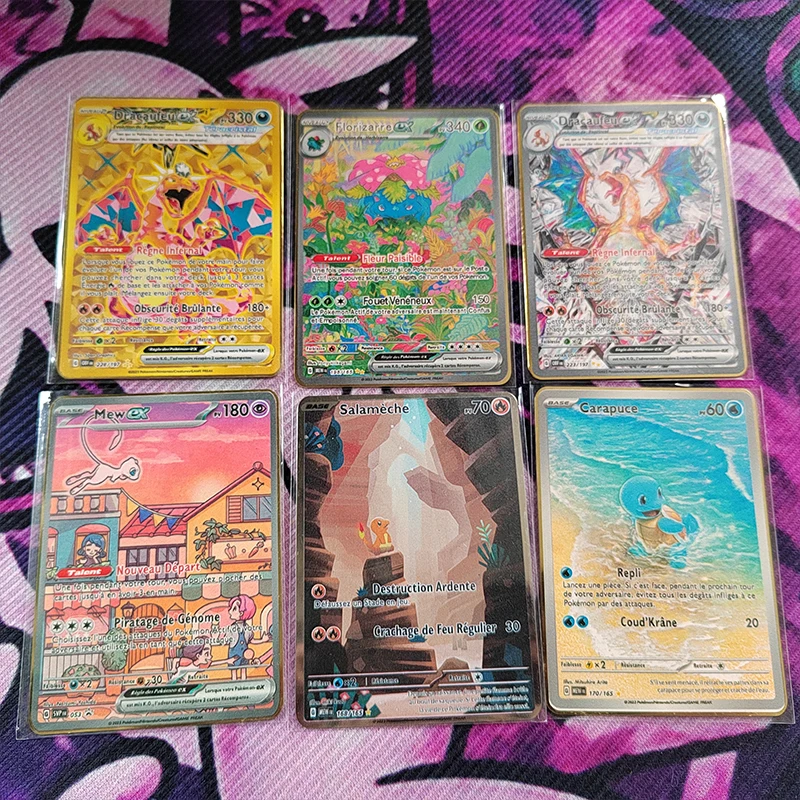 

2024 Metal Pokemon Cards French Letters Golden Eevee Charizard Shiny Iron Pokémon GX Vmax EX Mewtwo Game Children Toys Gift