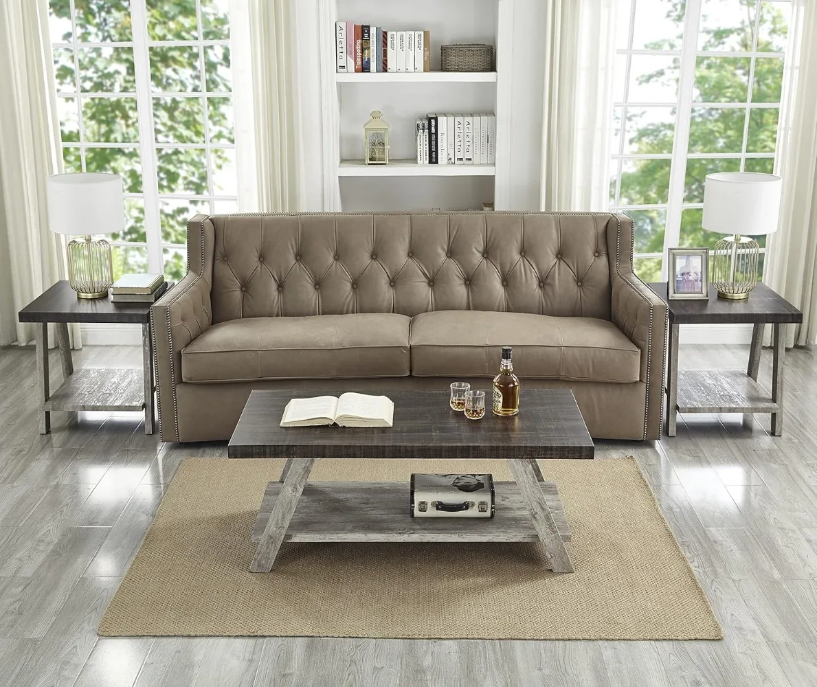 Roundhill Furniture Athens Contemporary 3-Piece Wood Shelf Coffee Table Set, 24D X 48W X 19H in, Walnut and Gray Furniture