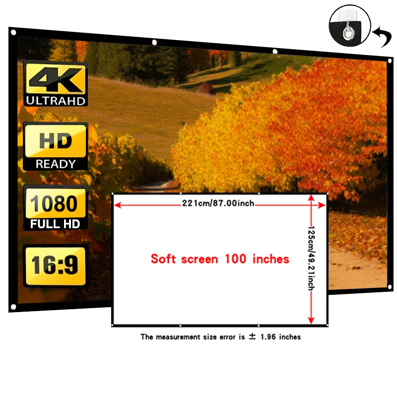 מסך רך נייד בגודל 100 אינץ', מסך גדול נייד, מסך מתקפל, תומך בפרויקציה באיכות גבוהה
