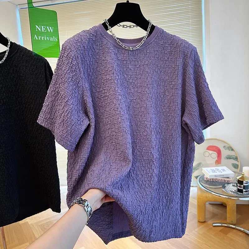 

Summer New Women's Round Neck T-shirt Loose Commuting Texture Casual Oversize T-shirt Top