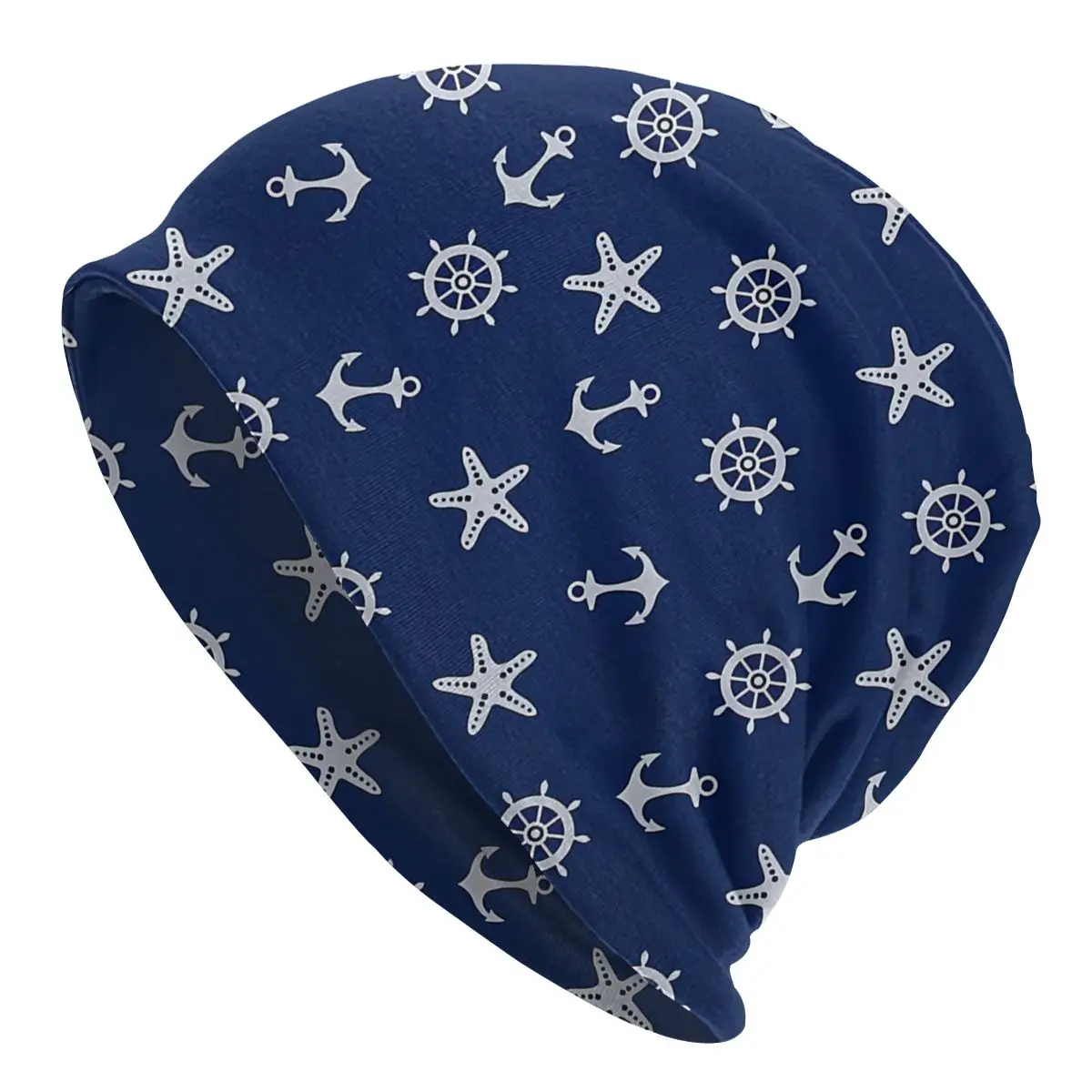 

Navy Blue Nautical Pattern Anchor Autumn Female Thin Beanies Cycling Unisex Skullies Bonnet Hats