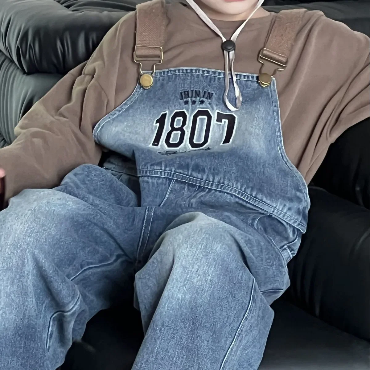 Spring New Boys' South Korean Children's Wear Sandwashed Old Soft Retro Blue Letter Embroidered Backband Pants