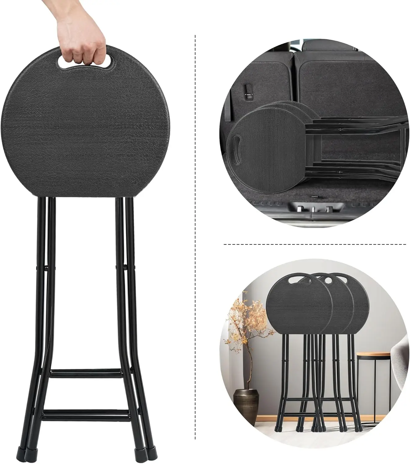 24-inch folding stool with handle, non-slip foot folding bar stool, 600 lb capacity, (13 "x 11.5" x 24") 6