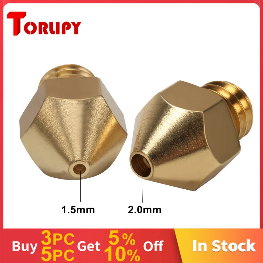 

Torlipy Big Bore Diameter 2.0mm 1.5mm E3DV6 Brass Nozzle Compatible with 3mm Filament 3D Printer Accessories 5/10PCS