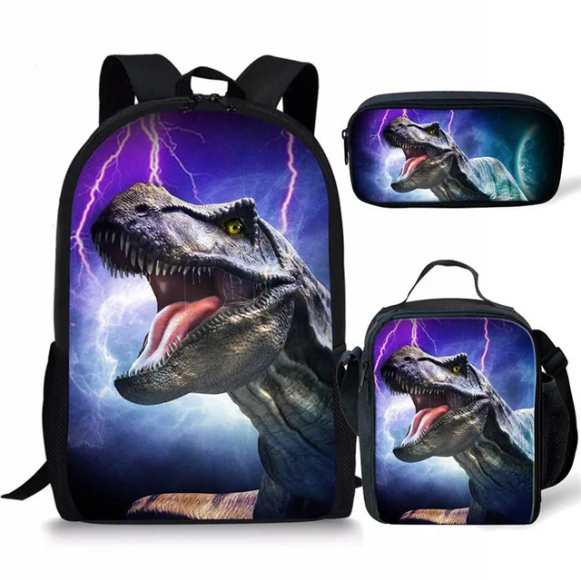 3D Printed Dinosaur Backpack Lunch Bag Pen Case 3pcs/set Children Kids Baby Boys Girls Schoolbag Teens Travel Laptop Backpack