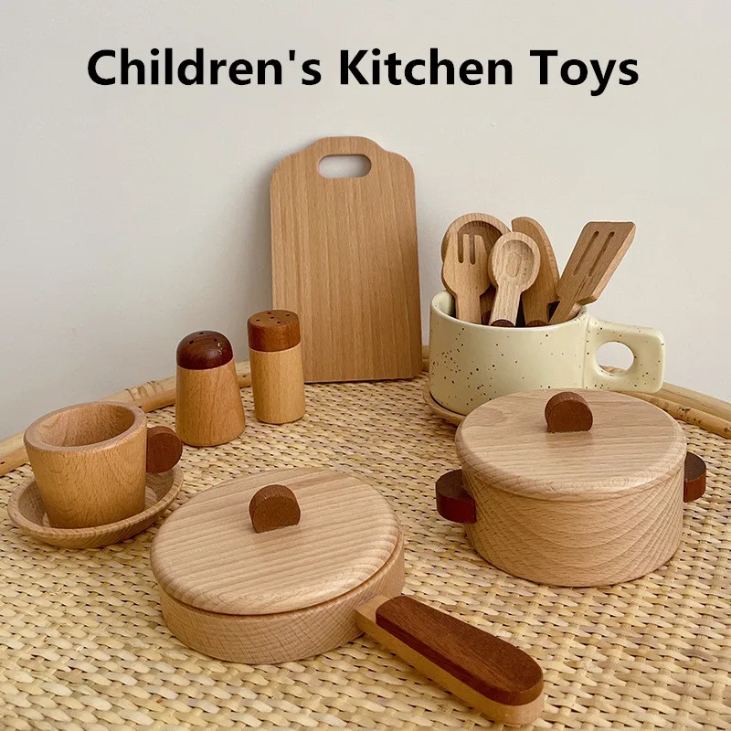 Natural Wood Children's Preschool Toys Fruits And Vegetables Simulation Play House Kitchenware Cognitive Wooden Model Toys 3