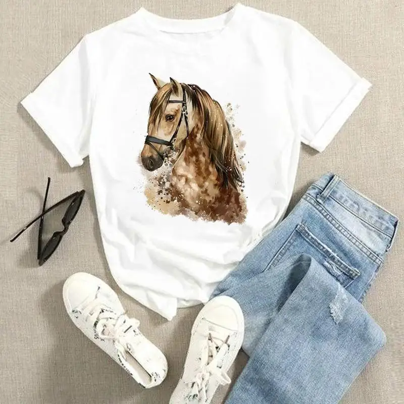 thumbnail image 1 of Camisetas estampadas de dibujos animados para mujer, camisetas de moda de verano, Tops de leopardo con corazón de amor, camiseta de manga corta para vacaciones 2022, 1 of 4