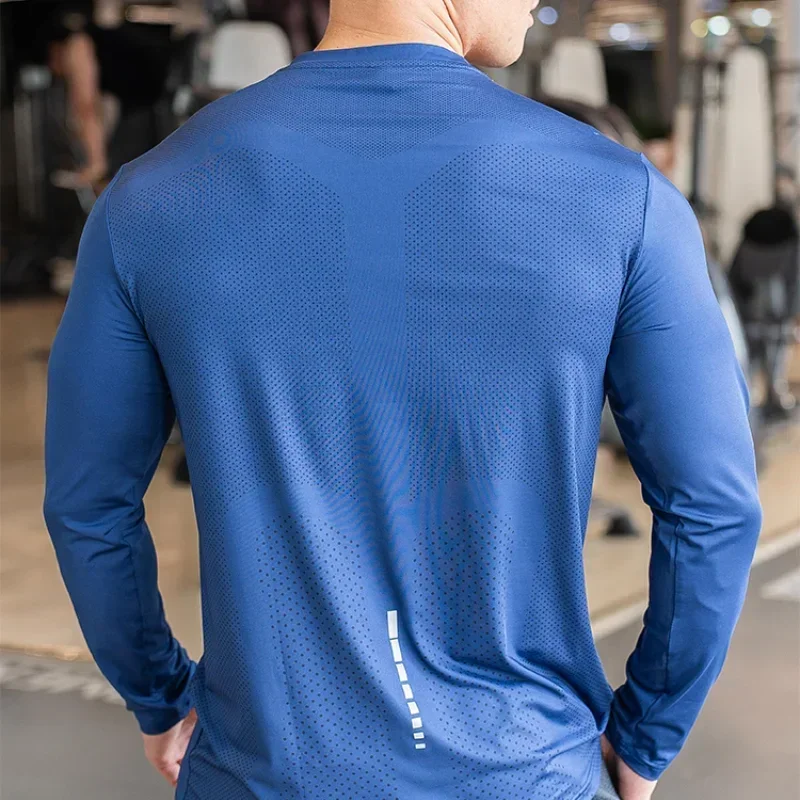 Men's Sports Fitness Long Sleeve Outdoor Badminton Quick Dry Training Shirt Casual Thin Running Top Bodybuilding Sportswear 2