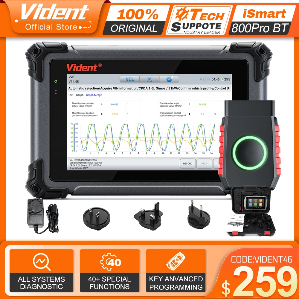

Vident iSmart800Pro BT OBD2 Bluetooth диагностические инструменты для автомобиля 40 Функция сброса ключ программист активный тест автоматическое сканирование онлайн обновления
