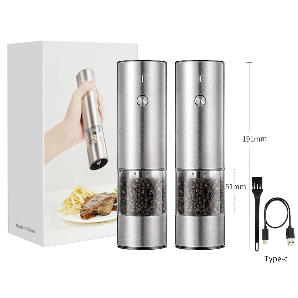 2pcs Electric Salt and Pepper Grinder Set with 6 Adjustable Coarseness Type-C Fast Charging Auto Salt And Pepper Grinder Kits