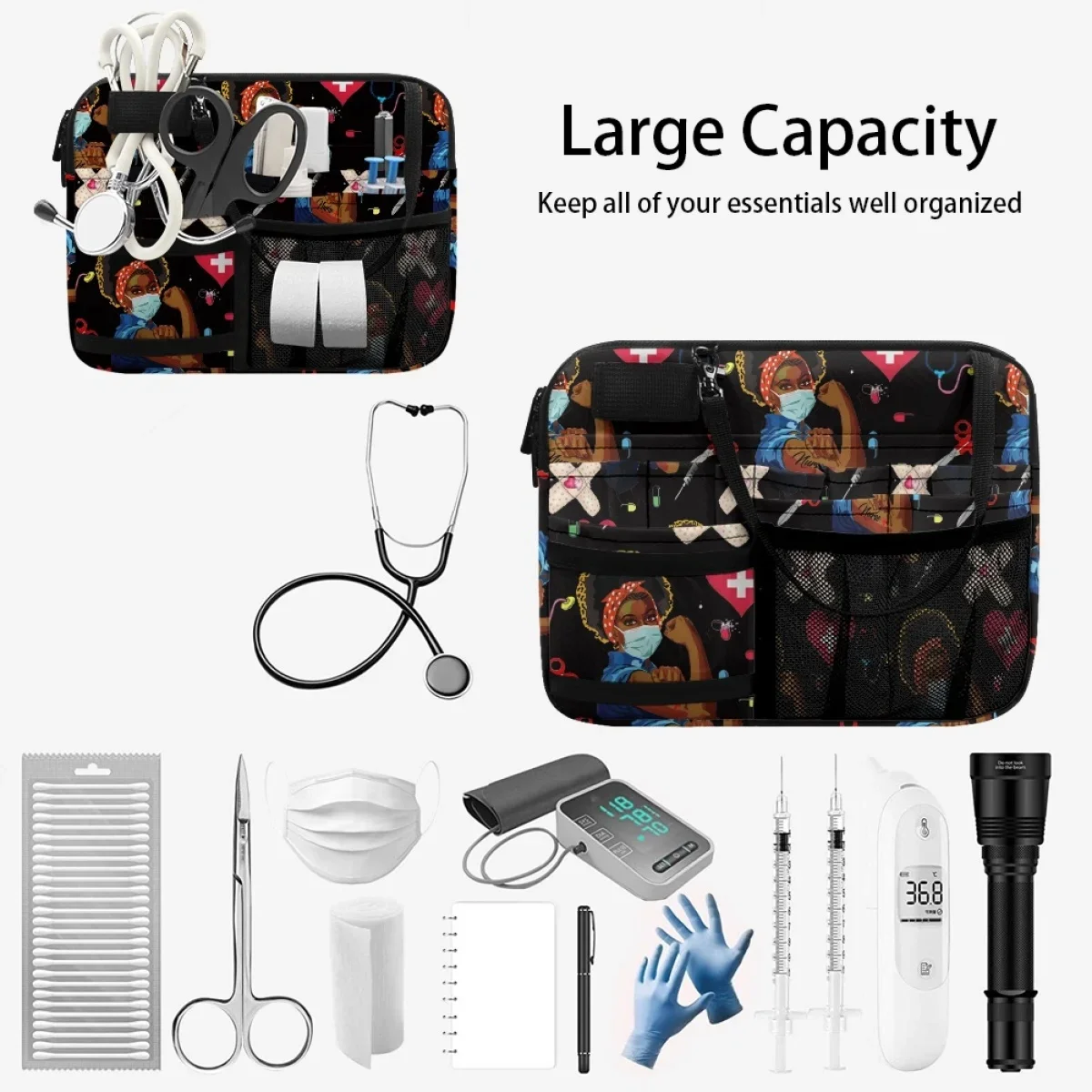 Black Women Nursing Organizer Belt Bags  Medical Pack Multi Compartment Pocket Hip Bags for Stethoscopes Bandage Scissors Gift