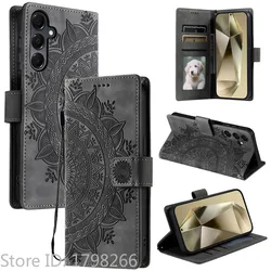 Luxury Leather Flip Wallet Phone Case with Embossed Totems Design - Galaxy A06 4G (GRAY)