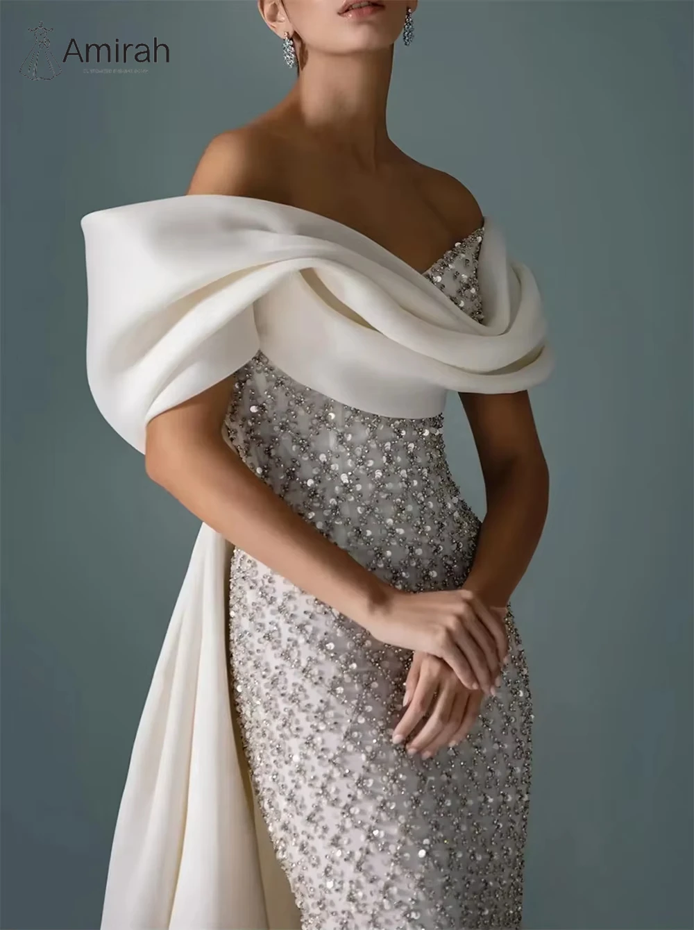 Amirah Fish Tail Wedding Dress Evening Dresses for Luxury Party Custom Made Elegant White Sequins Women's Prom Dress 2025 Woman 2