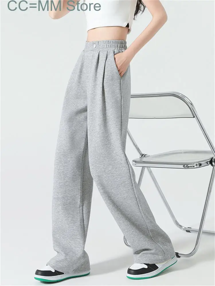 New High Waisted Baggy Pants Women Spring High Waisted Fashion Wide Leg Pants Ladies Solid Chic Casual Pants