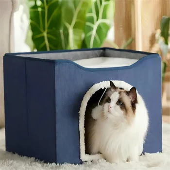 2-Tier Foldable Plush Cat House 1