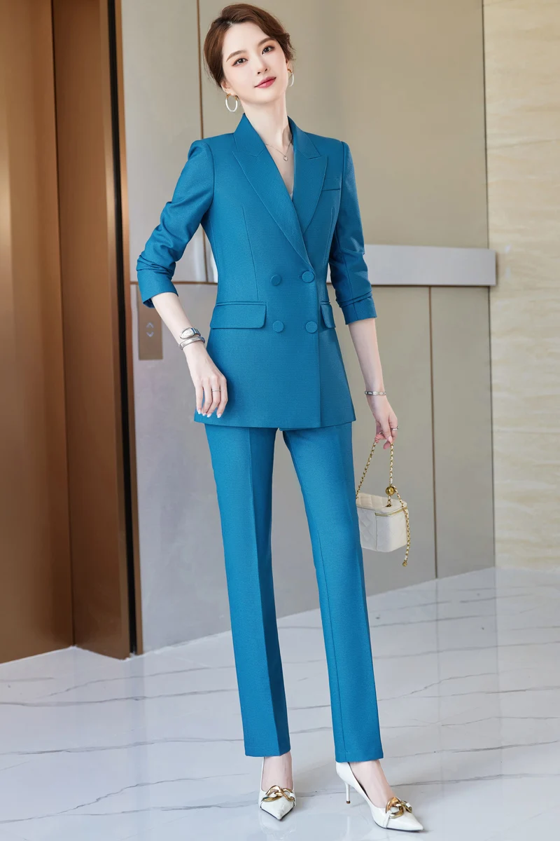 Naviu 2022 Winter Clothes Formal Pants Suit For Women 2 Pieces Set Long Sleeve Thick Blazer