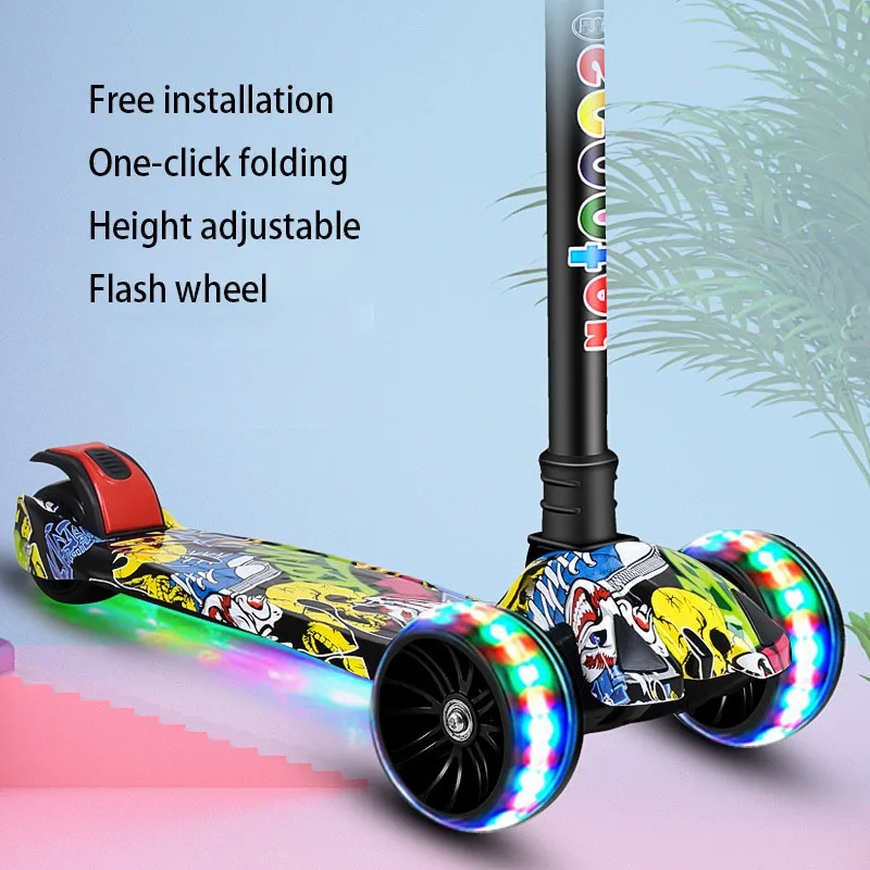 Children Scooter 3 Wheel Scooter with Flash Wheels Kick For 2-12 Year Kids Adjustable Height Foldable