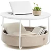 Coffee Table with Storage, Round Center Table for Living Room with Fabric Basket, Modern Style, Metal Frame, Matte White 1