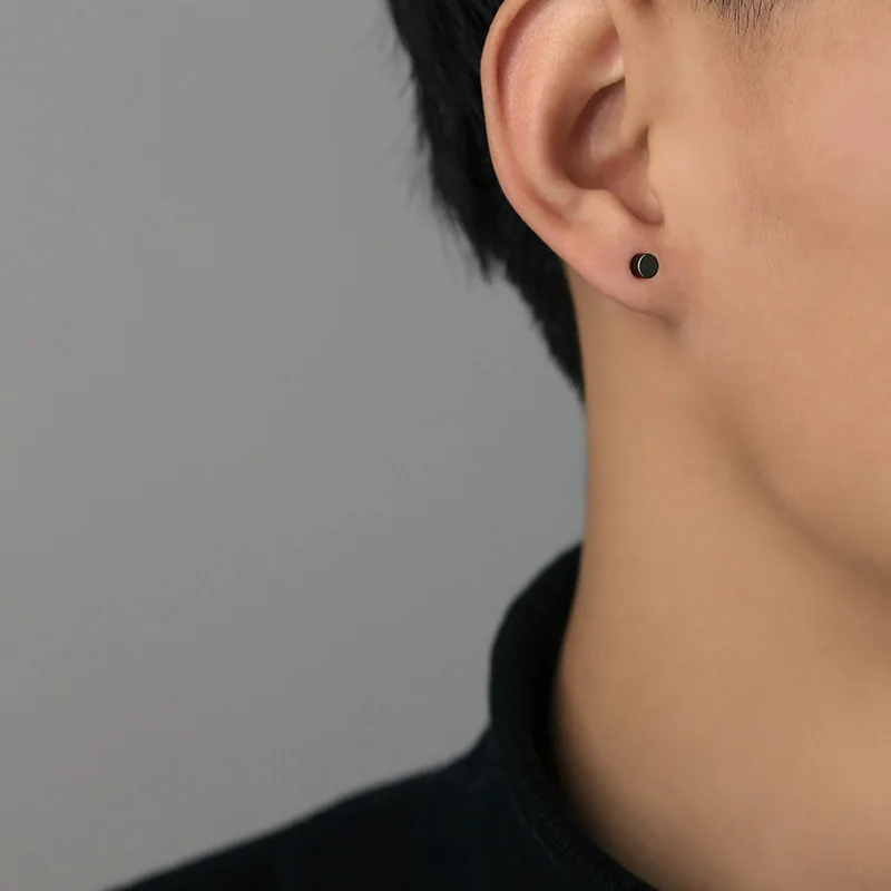 3MM-14MM Schwarz/Gold/Stahl Farbe Hanteln Männer Frauen Stud Ohrringe Edelstahl Kleine Runde minimalistische Ohr Piercings Schmuck – Detail 6