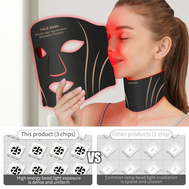 LED Facial Mask Facial Neck Mask Neck Anti Wrinkle Mask Silicone LED Mask Face With Neck 7 Colors LED Photon Red Light Therapy for Anti-Aging Wrinkles Skin Rejuvenation Beauty Mask