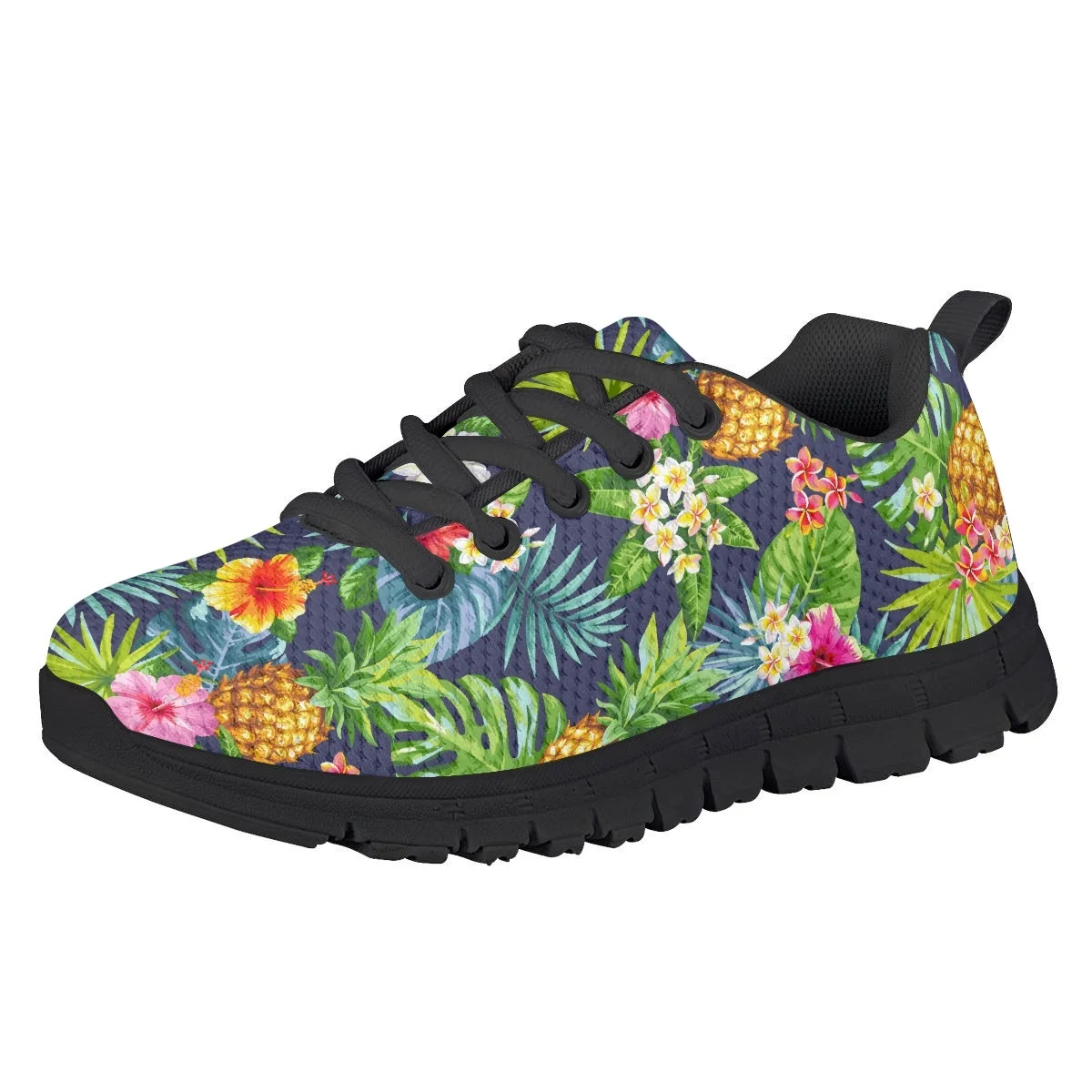 

Fashion Tropical Leaves Hibiscus Plumeria Pattern Shoes Walking Mesh Up Light Sport Running Pineapple Footweear Boy Girl Sneaker