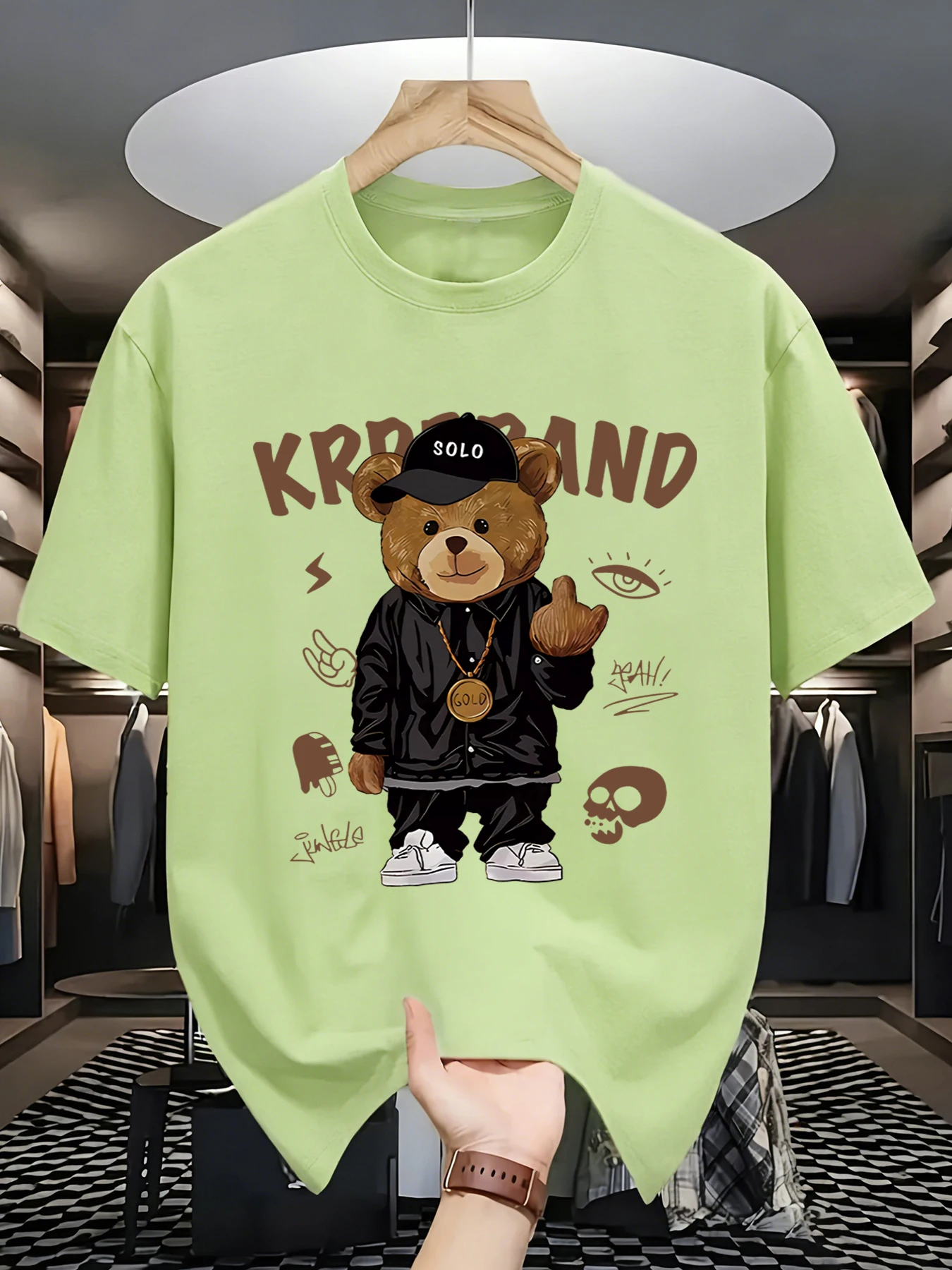 Hip-Hop-Style Cartoon-Bären-Prints Herren T-Shirt Sommer Neu Locker Sitzend Kurzarm O-Ausschnitt Baumwoll-T-Shirts Trendige Allround-Kleidung – Detail 24