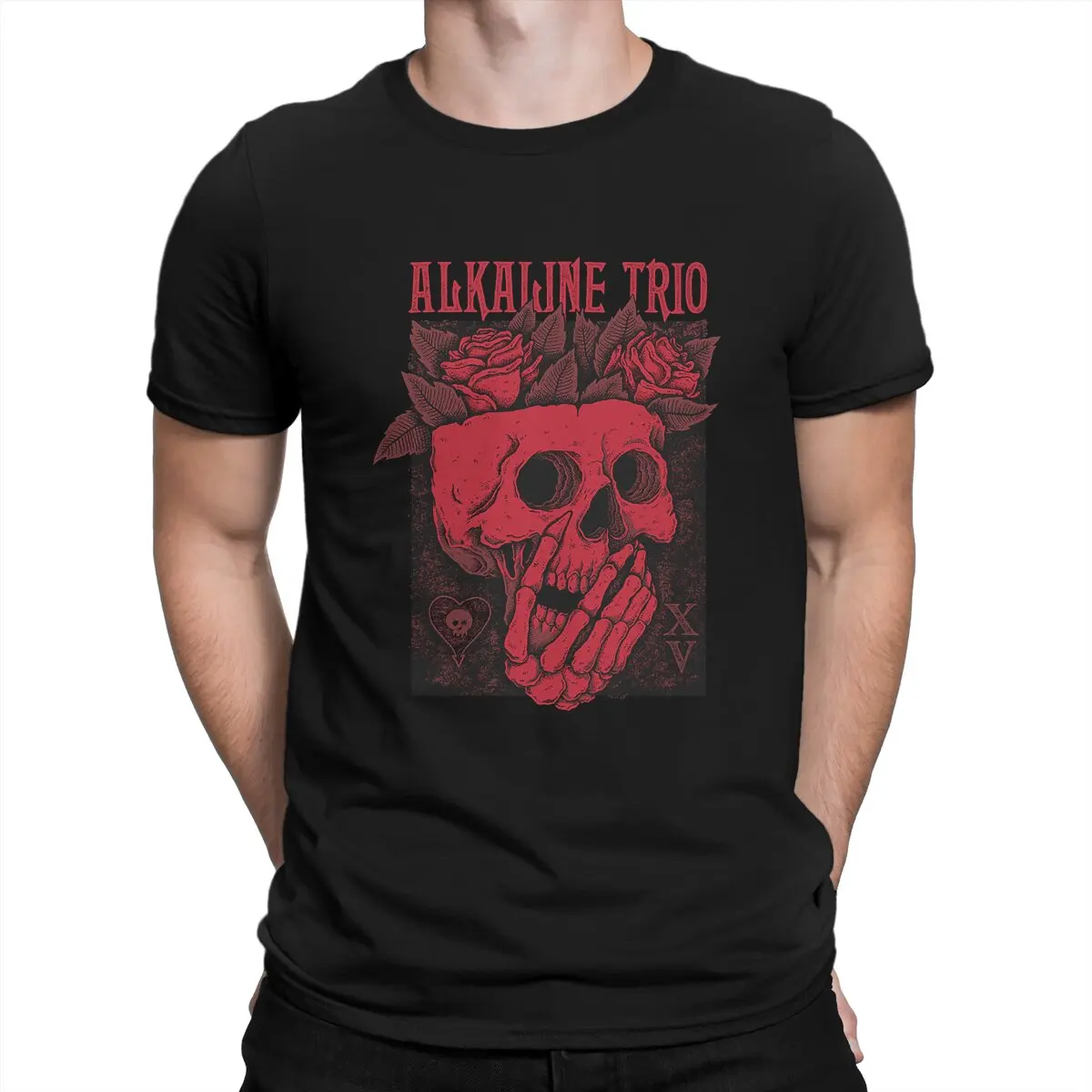 

Alkaline Trio Creative TShirt for Men PUNK Rose Skull Round Neck Pure Cotton T Shirt Hip Hop Gift Clothes OutdoorWear