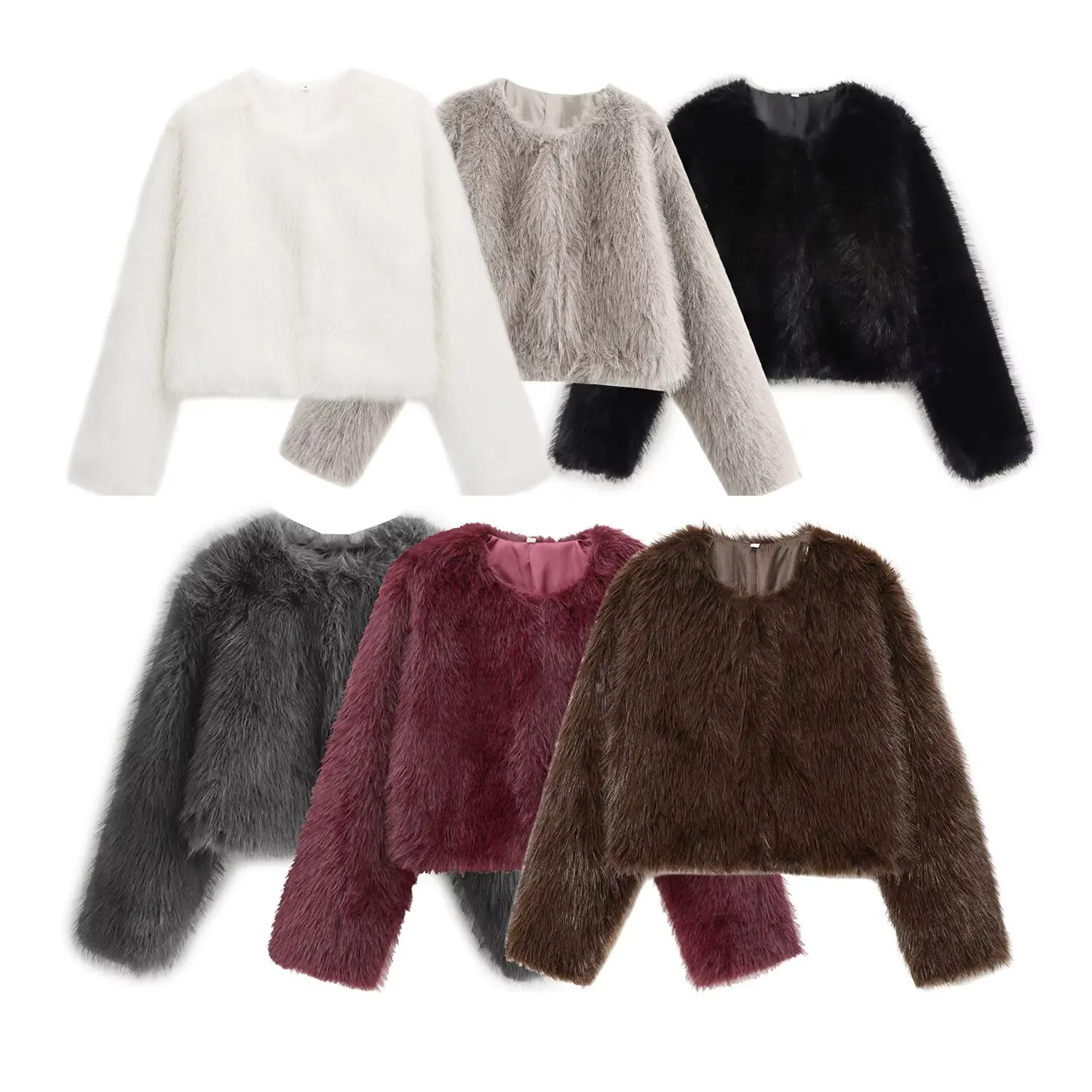 Women Short Warm Faux Fur Cropped Jacket Coat Female O-Neck Long Sleeve Outwear Lady Autumn Winter Elegant Chic Tops Streetwear