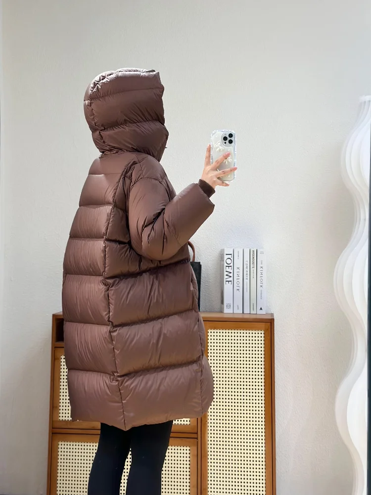 Windproof Hooded Long Down Coats Winter New Fashion 90% White Duck Down Woman Coat Thick Warm Loose Puffer Coat Outwear