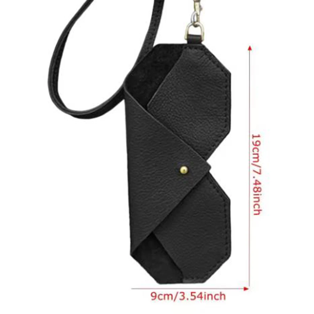 Pu Leather Sunglasses Storage Bag Solid Color Eyewear Bag With Lanyard Sunglasses Pouch Portable Hanging Sunglasses