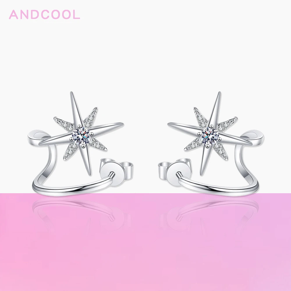 

Andcool Women Moissanite Earrings For Women 925 Silver Fashion Snowflake Six-Pole Star Stud Earrings Girls Party Gifts Jewelry