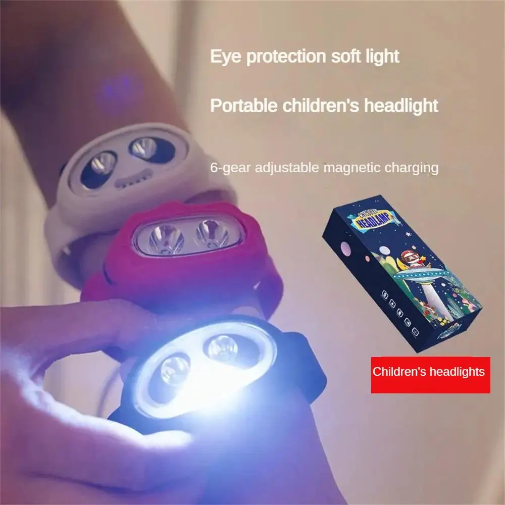 

Mini Kids Toy Head Lamp IPX4 Waterproof 800mAh Kids Head Flashlight Adjustable Headband Christmas Gift Boys Girls Camping Lamp