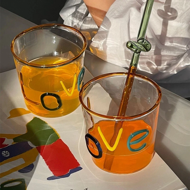 

Letter Heat Resistant Transparent Glass Cup Dessert Cocktail Milk Coffee Cup Home Decoration Kitchen Accessories Glass