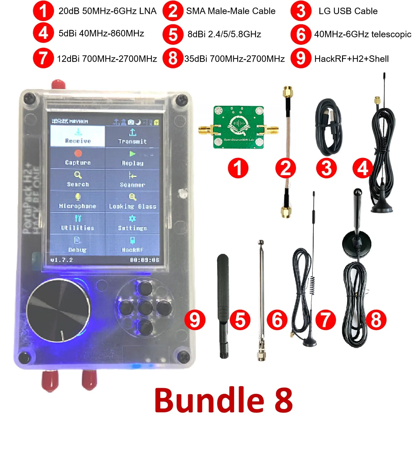 Assembled HackRF Portapack H2 Radio HackRF One 1MHz to 6GHz SDR with Mayhem  1.7.3 Firmware Flashed (B)