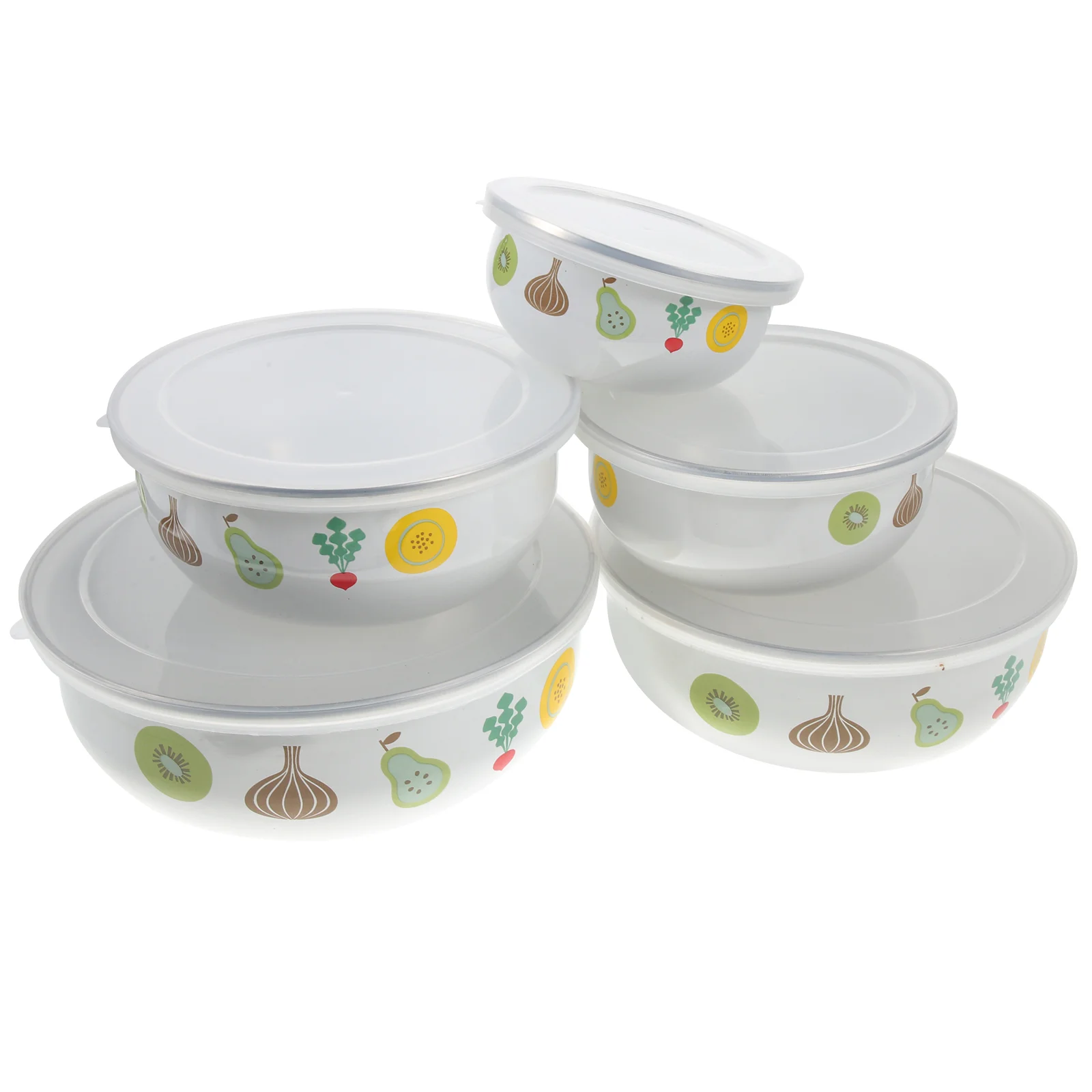 

1 Set of Food Canisters Round Fresh-keeping Bowls Sealing Cover Enamel Preservation Bowl