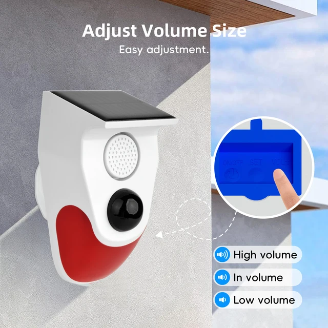 Outdoor Solar Alarm Motion Sensor Sound Light  Battery 120DB Siren Sound Alert Flash Strobe Security Alarm System 3