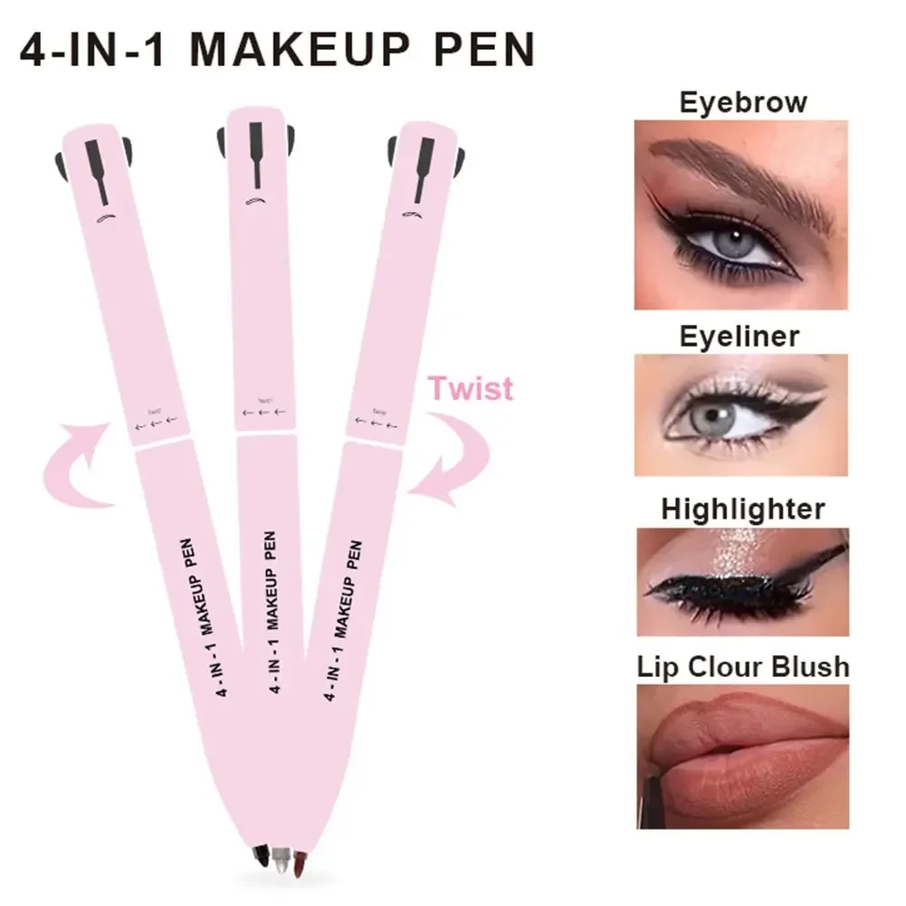 4 In 1 Makeup Pen Eyebrow Pencil Waterproof Drawing Eye Brow Long Lasting Easy Color Eyeliner Eyebrow Pen Sweatproof Makeup Pen