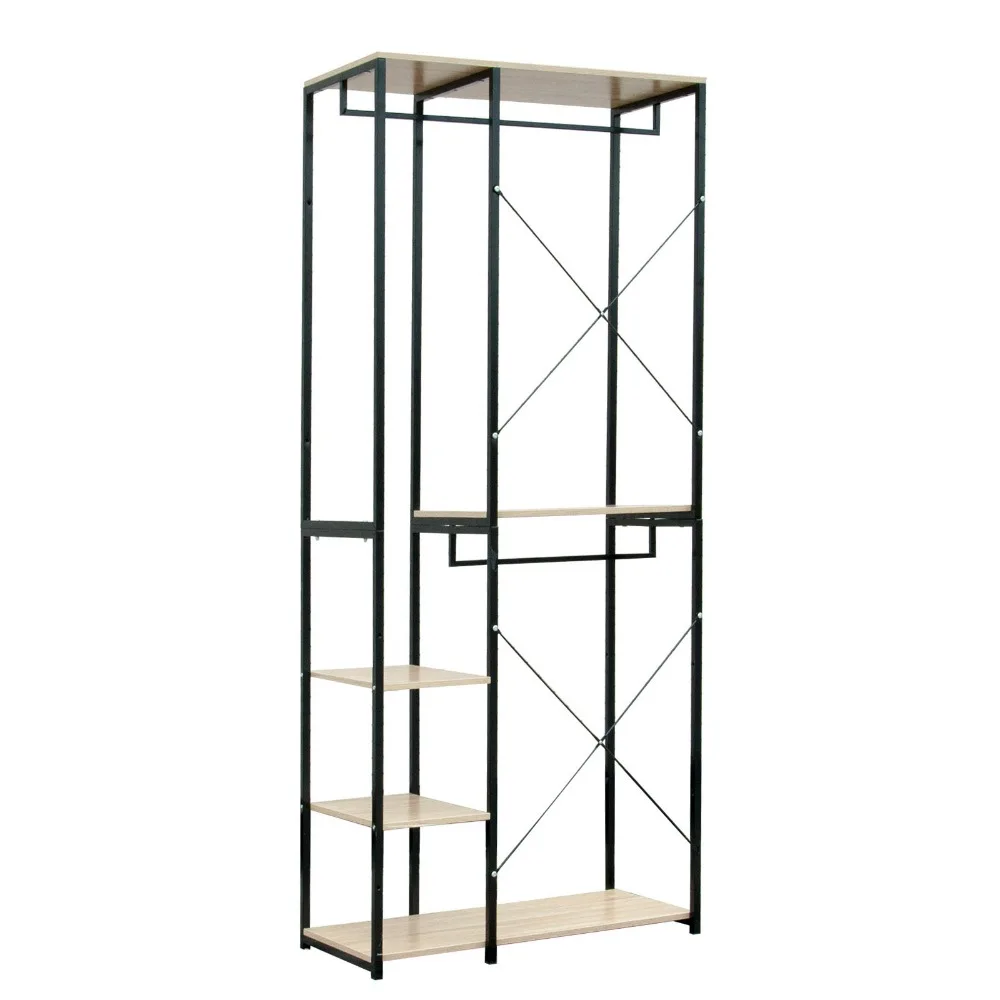 WOLTU 1 Stück Kleiderständer aus Holz und Stahl, bodenstehend, zum Aufhängen von Kleidung, Aufbewahrungsregal, Kleiderbügelständer, Schuhregal, Wohnzimmer, Schlafzimmer – Detail 6