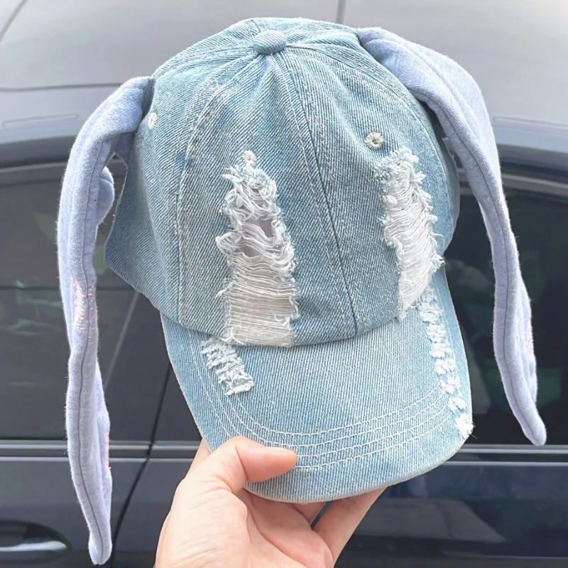 NewJeans MinJi Haerin OMG Stage Long chapeau d'oreille de lapin Y2K Style Denim bleu casquette de Baseball mode Hip-Pop casquette Couple cadeaux d'anniversaire_voghion.com