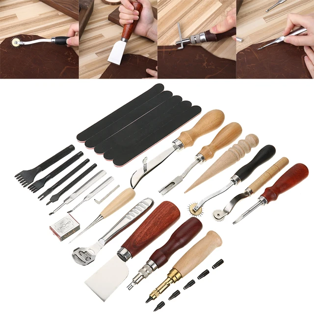 18pcs Leather Working Tools Leather Craft Tool Kit for Stitching Carving  Working Sewing Saddle Groover Kit 